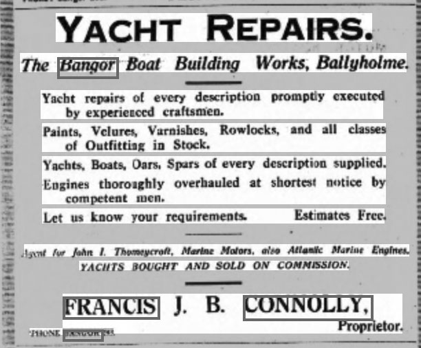Advert in the Belfast Newsletter, 16 July 1921